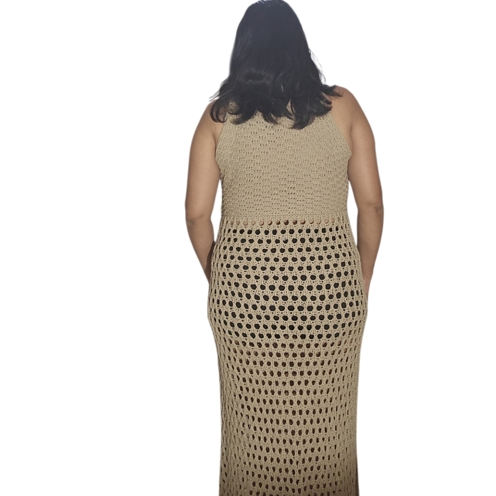 Crochet Cover Up Beach Hollow Out Sleeveless Bikini Swimsuit Side Split Dress - Picture 9 of 16